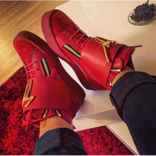 GIUSEPPE ZANOTTI LOGO STRAP LEATHER RED HIGH TOP SNEAKERS